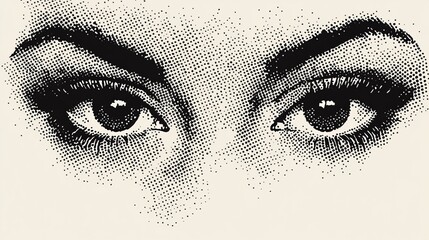 Vector halftone female eyes. Frontal view closeup of eyes made by dotted pattern.