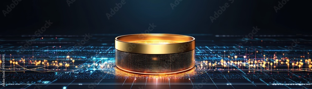 Poster a golden quantum tube as quantum processor breakthrough a vibrant visualization of ai-driven computi