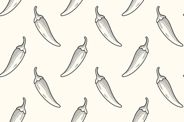 hot chili seamless pattern on white background. vintage chili vector pattern background. hot chili doodle hand drawn isolated seamless pattern. seamless pattern of spicy chili background
