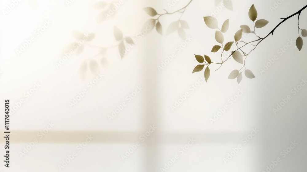 Poster a serene image featuring soft, blurred leaves against a light background, creating a calming and tra