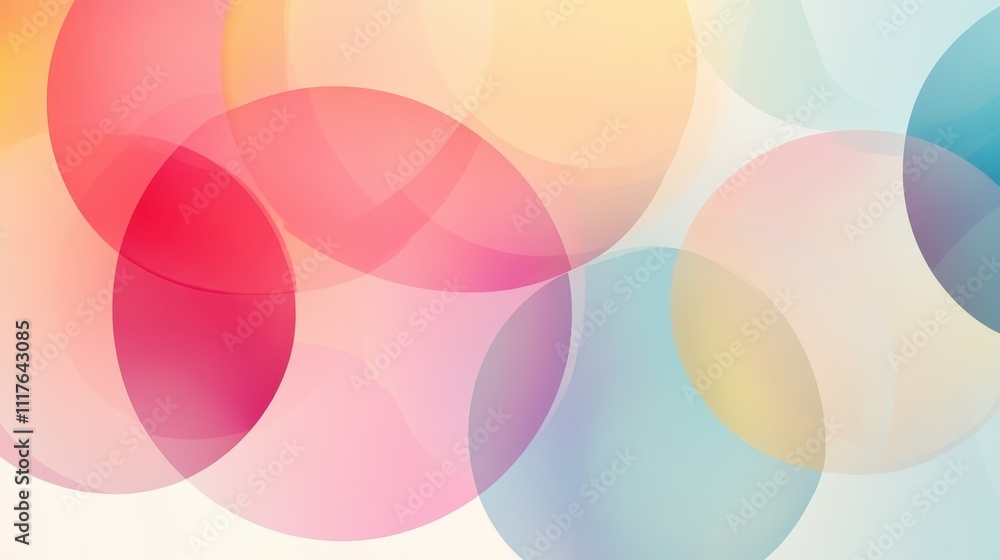 Poster a vibrant abstract design featuring overlapping circles in soft pastel colors, creating a dreamy and