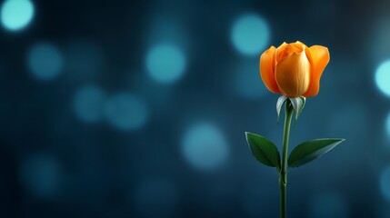 Fototapeta premium Stunning orange rose with blurred blue bokeh background