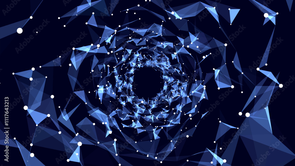 Poster abstract wireframe circular tunnel. vector blue wormhole. 3d portal grid. futuristic fantasy funnel.