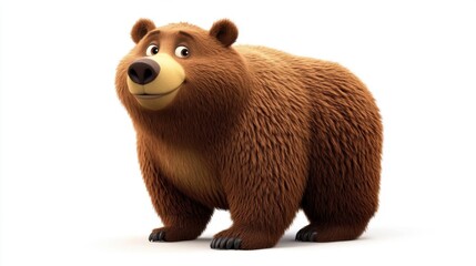 Fototapeta premium Cute cartoon bear character with friendly expression, fluffy fur, and cheerful demeanor, isolated on white background