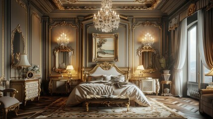 interior of a hotel room with beautiful bed and furniture inside it besides a beautiful background experience 