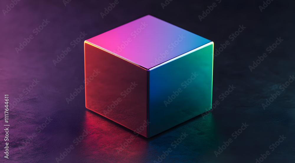 Aufkleber a vibrant, illuminated cube with colorful gradients sits against a dark background, creating a strik