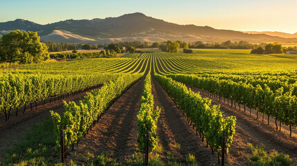 Fototapeta premium A vineyard with rows of grape vines