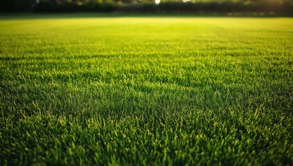 Lush Green Grass Field at Sunset