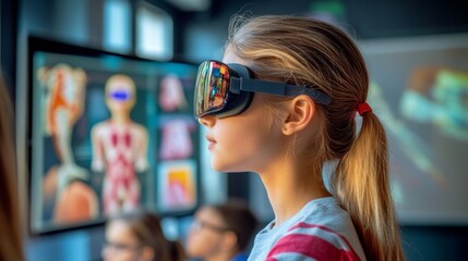 Futuristic Classroom with Student Using Virtual Reality Technology