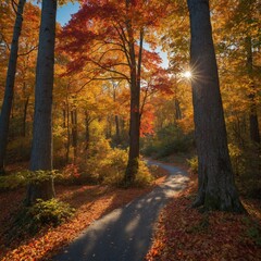 Fototapeta premium Capture the essence of October with a vibrant landscape showcasing the beautiful autumn colors. 