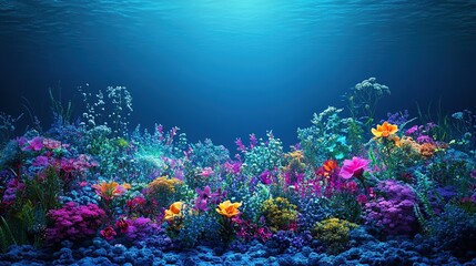Obraz premium Vibrant underwater scene filled with colorful coral and aquatic plants.