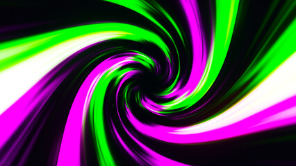 Abstract background of circular, colorful rotating wave. Colored lines move in a spiral. Neon color of glowing background lines. 3D rendering