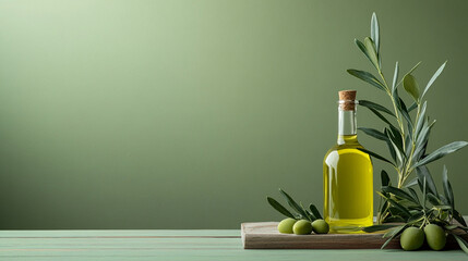 bottle of olives oil with olives