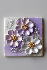watercolor art, a painting of flowers and sparkles on a tile,