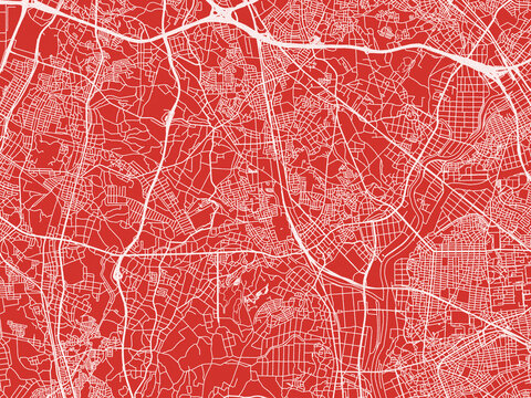 Christmas Map of Obu, Japan in Snowy White on Festive Red Background.