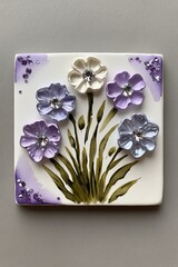watercolor art, a painting of flowers and sparkles on a tile,