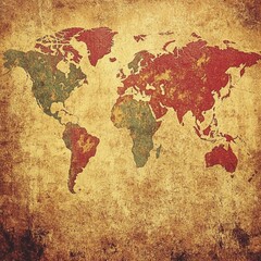 Vintage World Map With Textured Earth Tones and Geographic Details
