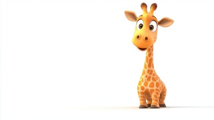 Cheerful Cartoon Giraffe Character with Big Eyes and Bright Colors on White Background