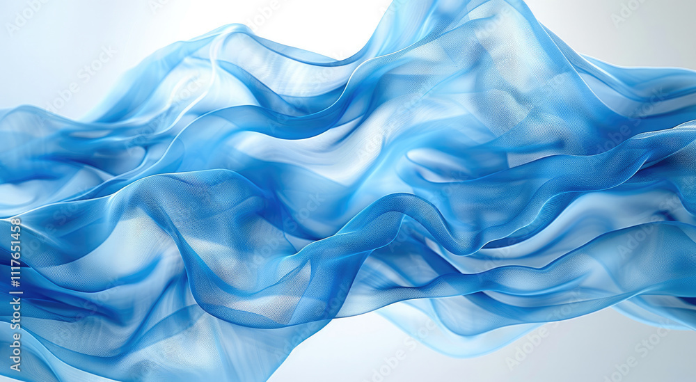 Fototapete translucent fabric in a light blue color flying all over the scene, creating a dynamic and ethereal 