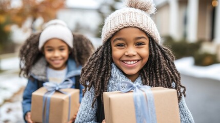 Kids Delivering Homemade Christmas Cards to Neighbors