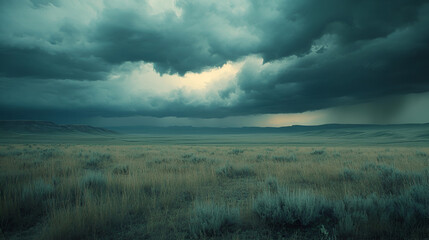 Obraz premium Stormy Plains: Dramatic Landscape Under a Dark Sky