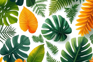 Obraz premium a lively and colorful stylish retro aloha pattern with painted leaves and blossoms that exude a natural and exotic feel, capturing the essence of summer in a playful and charming way pink blossom card