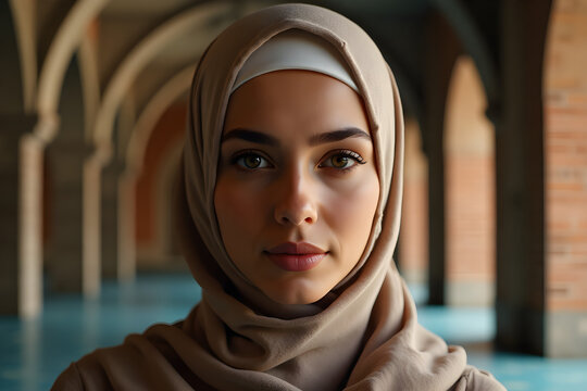 hyper realistic portrait of an a Muslim woman in the mosque