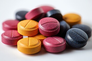 different Tablets pills capsule, 
Tablets and capsules of various drugs over white background.
