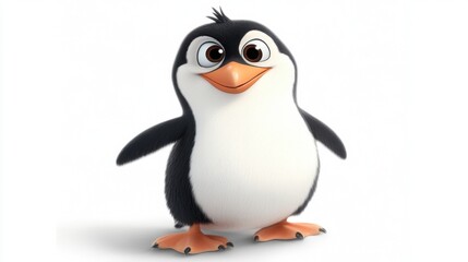 Obraz premium Cute animated penguin character with big eyes and cheerful expression standing on white background