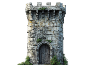 a stone tower with a door