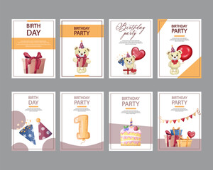 Birthday party card templates with festive designs for invitations