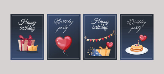 Elegant birthday card designs with balloons, cakes, and decorations