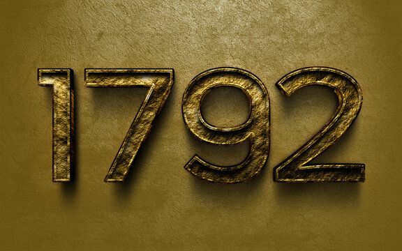 3D dark golden number design of 1792 on cracked golden background.