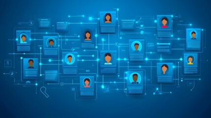 Minimalistic vector illustration showcasing job interview scheduling with candidate profiles, organized in a neat layout