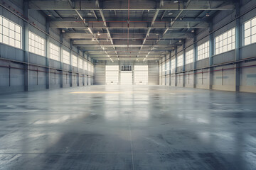 Empty Warehouse with High Ceilings and Industrial Aesthetic  