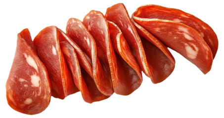 Slices of cured meat, likely chorizo or similar sausage type.