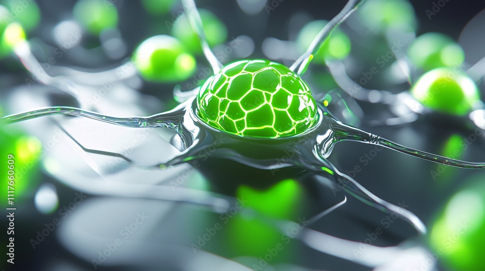 Poster education technology and online learning platforms concept. green cellular structure in abstract bac