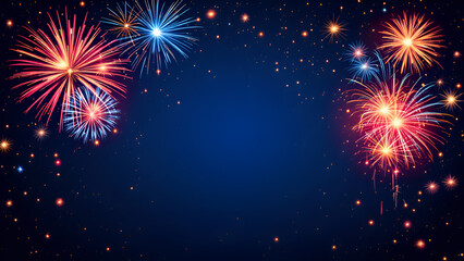 Naklejka premium New year celebration fireworks on blue background, New year 2025 eve party.