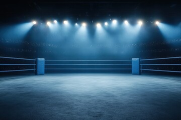 Dramatic Empty Boxing Ring in a Spotlighted Stadium Arena
