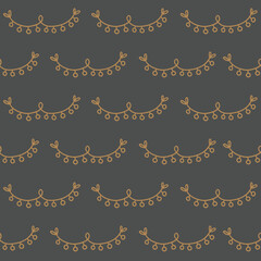 Christmas outline seamless pattern with garlands on grey background. Perfect for wallpaper, gift paper, winter greeting cards. Vector hand drawn illustration