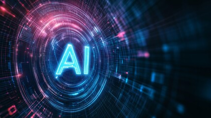 AI  glowing and neon blue color on dark background.