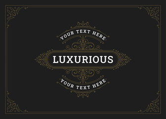 Vintage royal antique style floral golden ornate greeting card design template vector illustration. Luxury filigree Victorian vignette calligraphic decorative signage wedding invitation cover