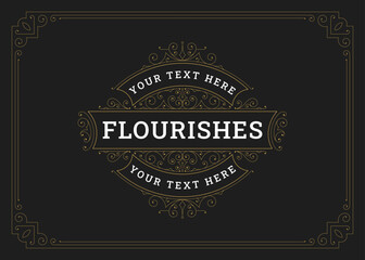 Luxury vintage golden swirl scroll ornament greeting card design template vector illustration. Elegant royal classical old style Victorian vignette calligraphic ornate label cover restaurant menu