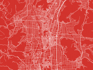 Christmas Map of Sabae, Japan in Snowy White on Festive Red Background.
