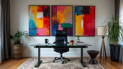 Scandinavian interior design of modern living room, home. Colorful vibrant pillows on white sofa against wall with art poster frame.