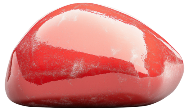 A shiny, smooth red gemstone with reflective surface
