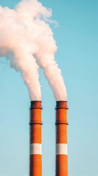 Industrial Chimneys Emit White Smoke Against Clear Blue Sky Fac ry Pollution and Environmental Impact