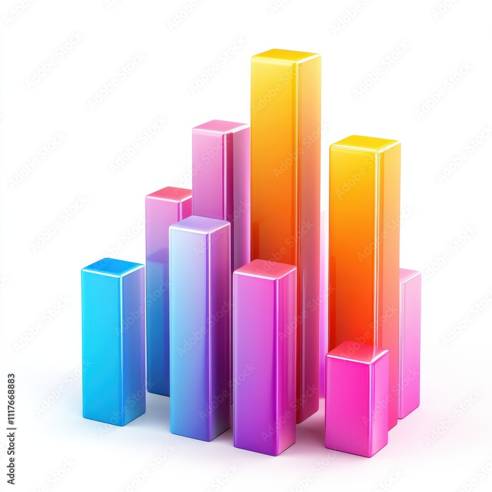 Aufkleber a vibrant, colorful 3d bar graph with varying heights, representing data visually in a modern and dy