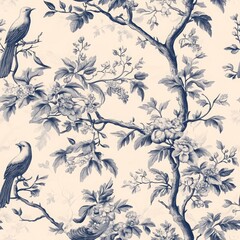 Fototapeta premium Intricate Floral and Bird Seamless Pattern Design