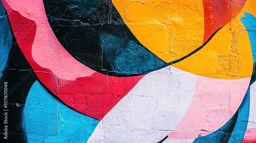 Poster colorful abstract mural with vibrant shapes and patterns